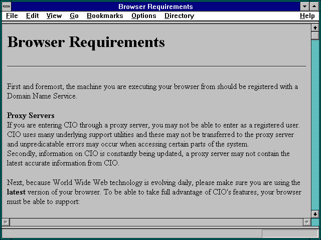 Screenshot of Browser Requirements