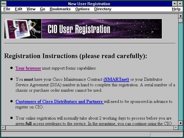Screenshot of New User Registration