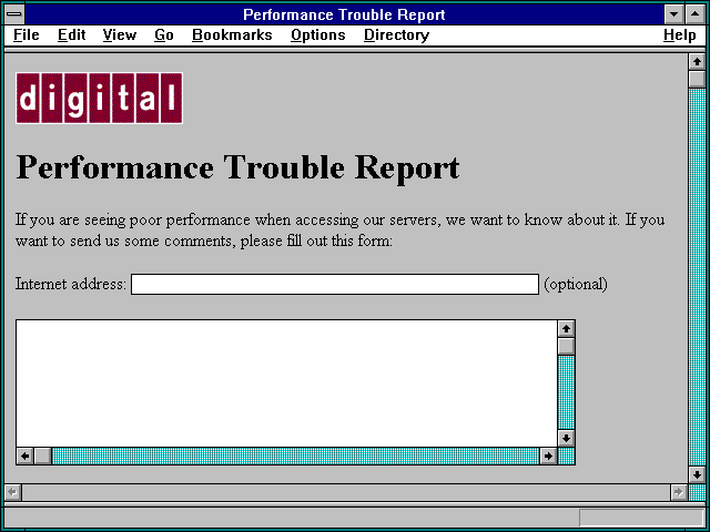 Screenshot of Performance Trouble Report