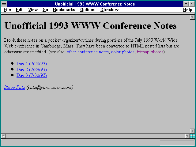 Screenshot of Unofficial 1993 WWW Conference Notes