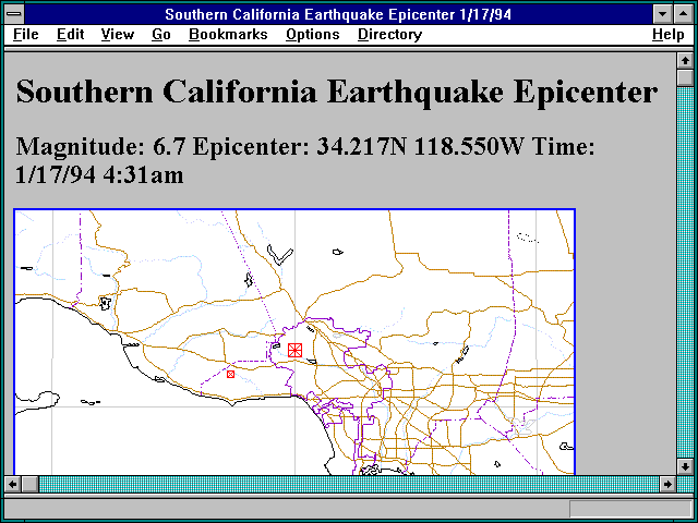 Screenshot of Southern California Earthquake Epicenter 1/17/94