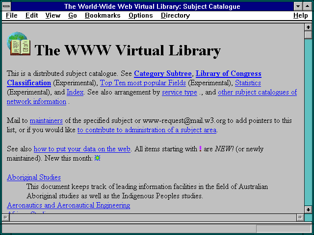 Screenshot of The World-Wide Web Virtual Library: Subject Catalogue