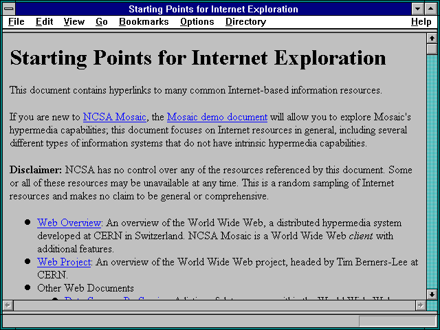 Screenshot of Starting Points for Internet Exploration