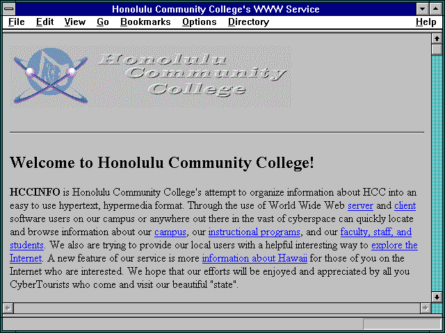Screenshot of Honolulu Community College's WWW Service