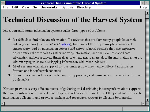 Screenshot of Technical Discussion of the Harvest System