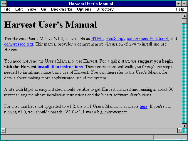 Screenshot of Harvest User's Manual