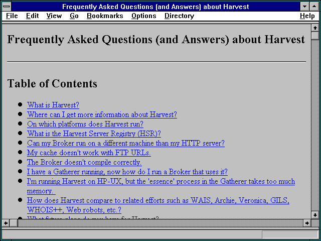 Screenshot of Frequently Asked Questions (and Answers) about Harvest