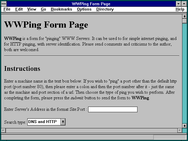 Screenshot of WWPing Form Page
