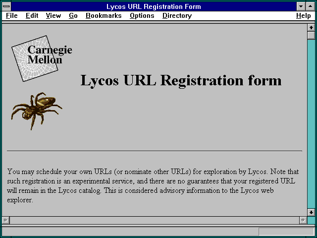 Screenshot of Lycos URL Registration Form
