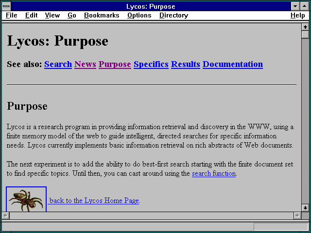 Screenshot of Lycos: Purpose
