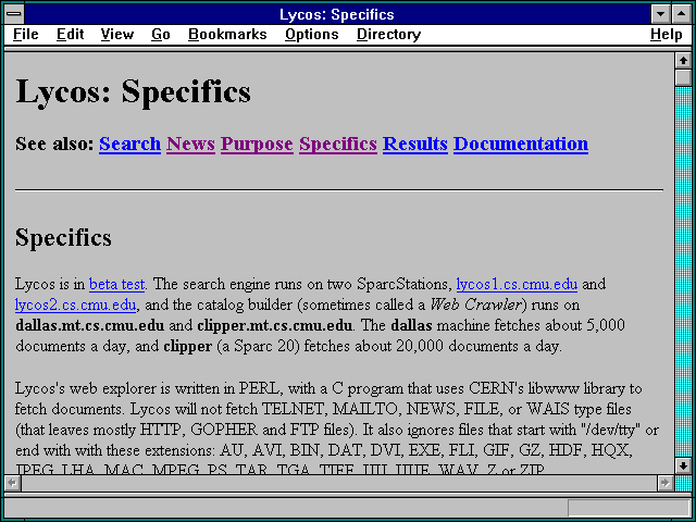 Screenshot of Lycos: Specifics