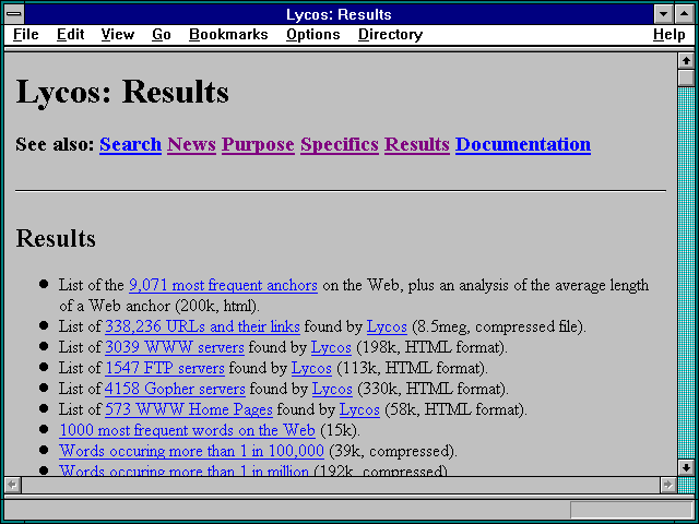 Screenshot of Lycos: Results