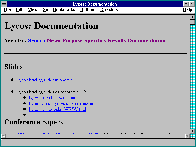Screenshot of Lycos: Documentation