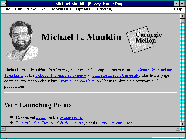 Screenshot of Michael Mauldin (Fuzzy) Home Page
