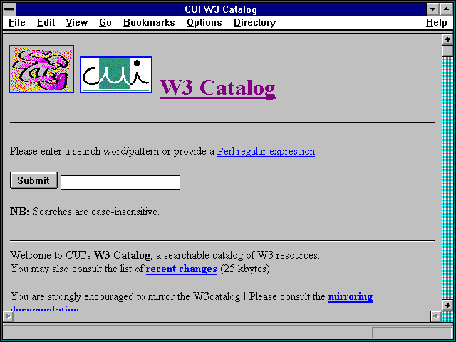 Screenshot of CUI W3 Catalog