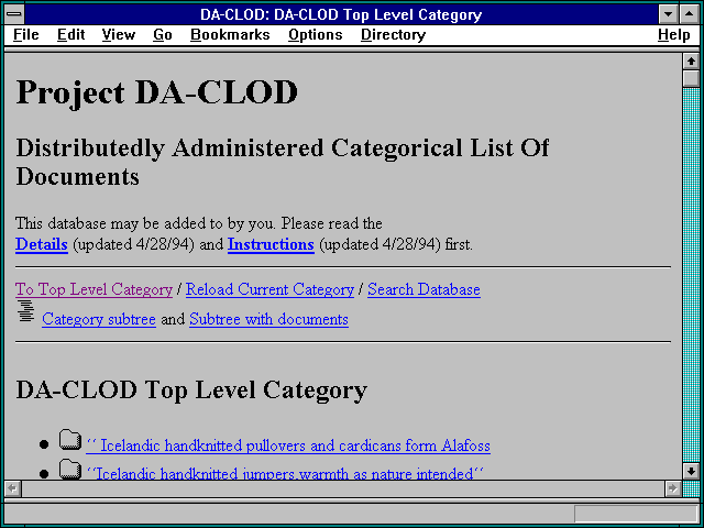 Screenshot of DA-CLOD: DA-CLOD Top Level Category
