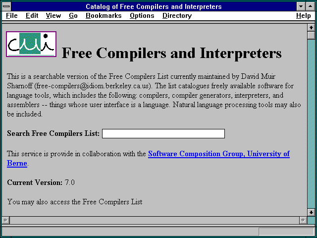 Screenshot of Catalog of Free Compilers and Interpreters