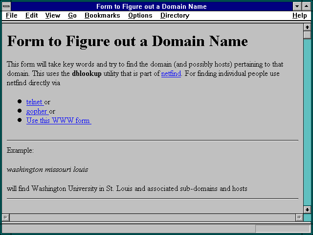 Screenshot of Form to Figure out a Domain Name