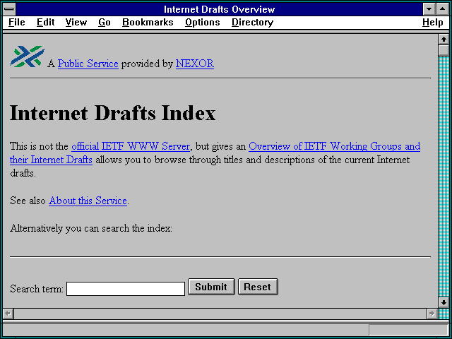 Screenshot of Internet Drafts Overview