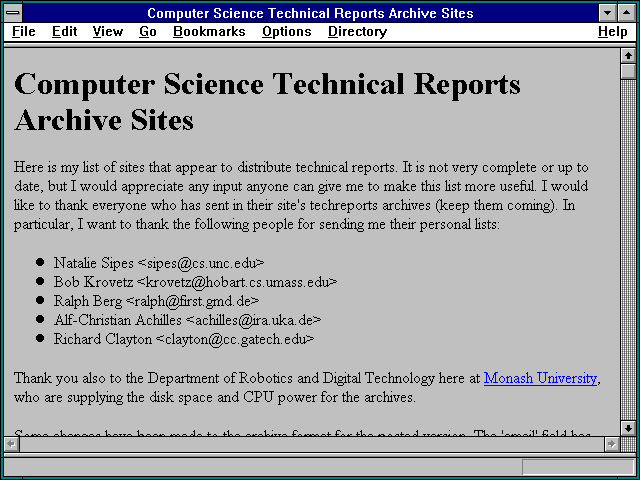 Screenshot of Computer Science Technical Reports Archive Sites