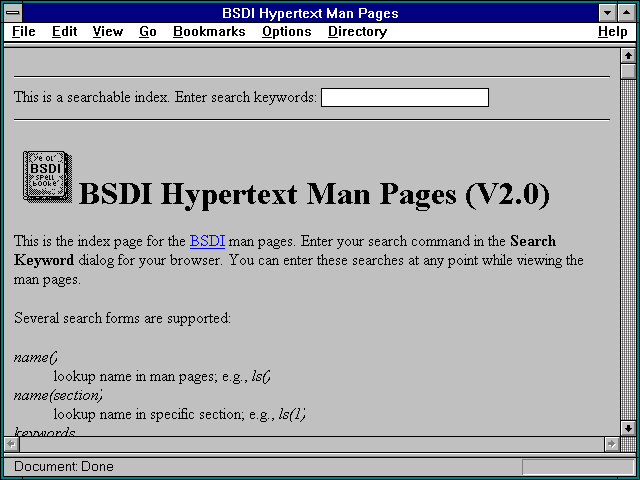 Screenshot of BSDI Hypertext Man Pages