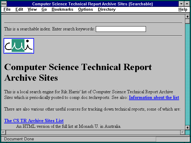 Screenshot of Computer Science Technical Report Archive Sites (Searchable)