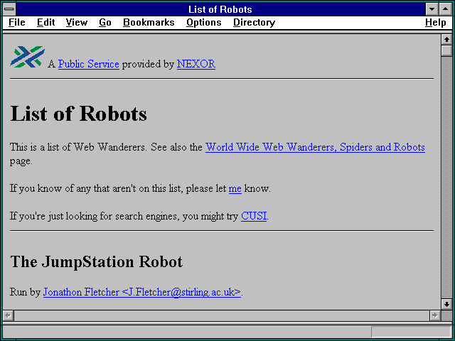 Screenshot of List of Robots