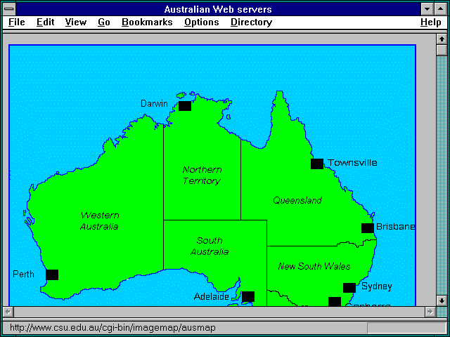 Screenshot of Australian Web servers - Interactive Map of Sites by State