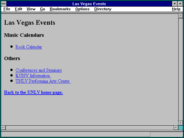 Screenshot of Las Vegas Event Information