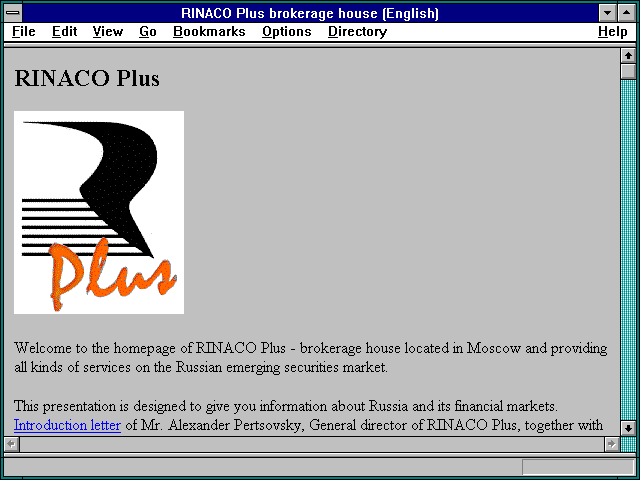 Screenshot of RINACO Plus brokerage house (English)