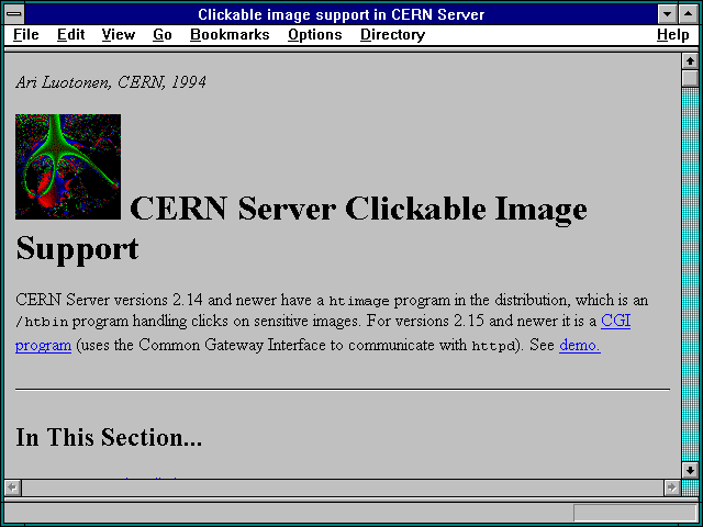 Screenshot of Clickable image support in CERN Server