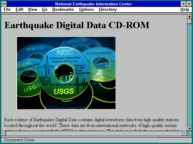 Screenshot of National Earthquake Information Center