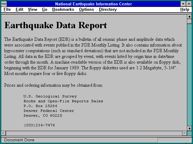 Screenshot of National Earthquake Information Center