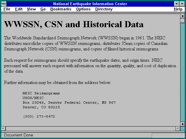 Screenshot of National Earthquake Information Center