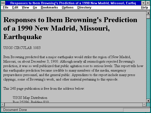 Screenshot of o Ibem Browning's Prediction of a 1990 New Madrid Missouri Earthquake