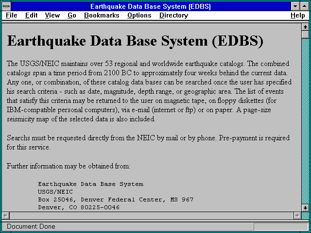 Screenshot of Earthquake Data Base System (EDBS)