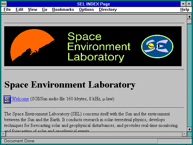 Screenshot of Space Environment Center Home