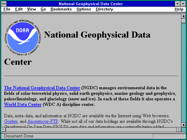 Screenshot of National Geophysical Data Center