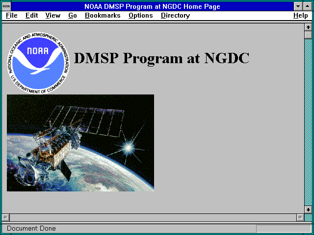 Screenshot of NOAA DMSP Program at NGDC Home Page