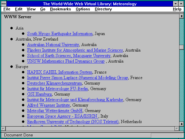 Screenshot of The World-Wide Web Virtual Library: Meteorology