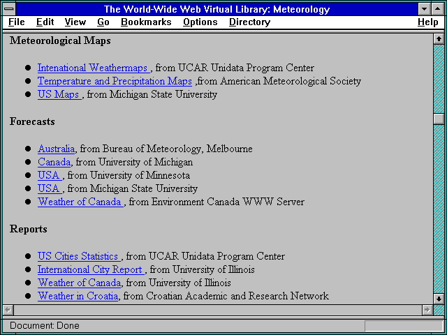 Screenshot of The World-Wide Web Virtual Library: Meteorology