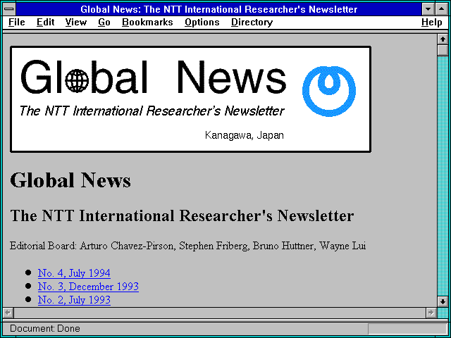 Screenshot of Global News: The NTT International Researcher's Newsletter