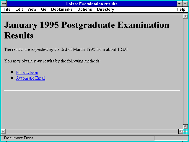 Screenshot of Unisa: Examination results