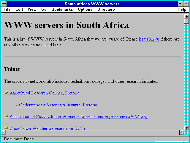 Screenshot of South African WWW servers