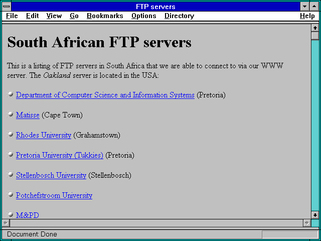 Screenshot of FTP servers