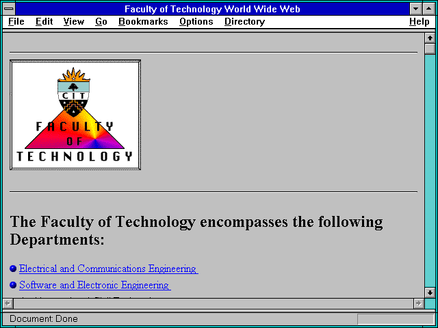 Screenshot of Faculty of Technology World Wide Web