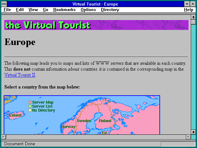 Screenshot of WWW/Gopher Servers List - Europe