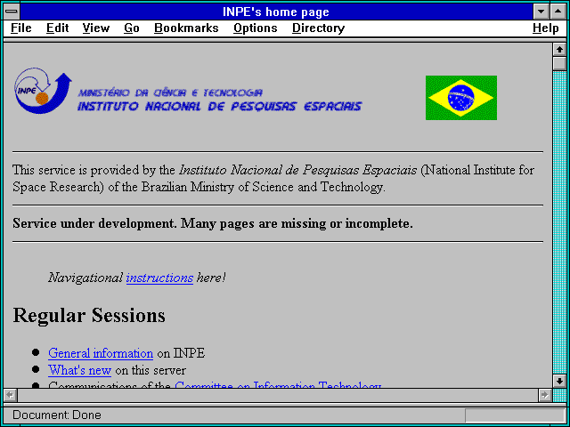 Screenshot of INPE's home page