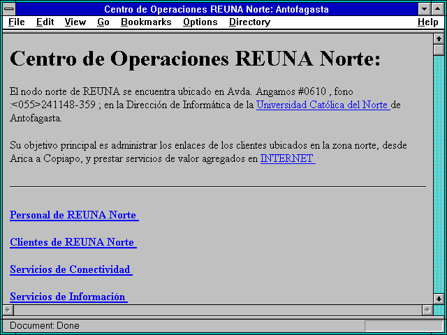 Screenshot of Centro de Operaciones REUNA Norte: Antofagasta