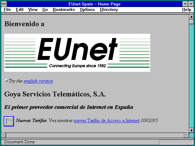 Screenshot of EUnet Spain -- Home Page